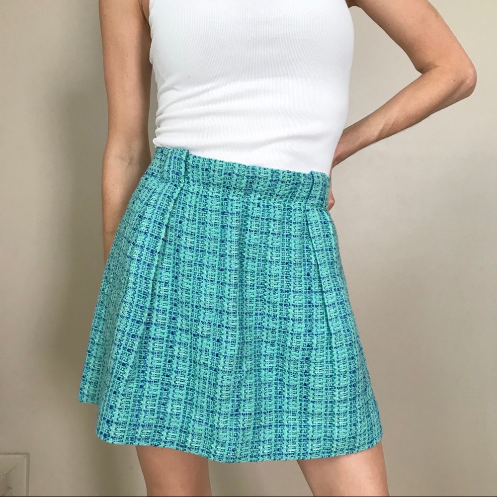 🌱J. Crew Turquoise Tweed Pleated Mini Skirt